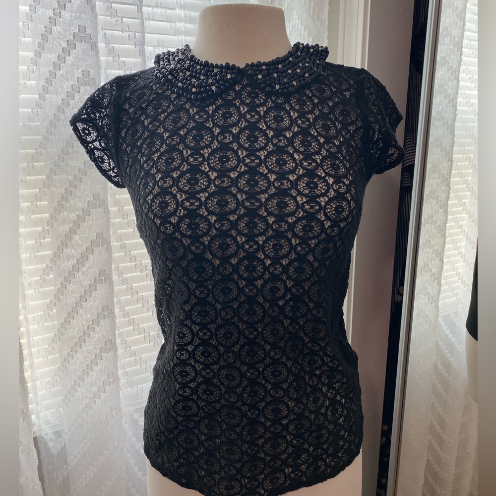 Black lace blouse with beading